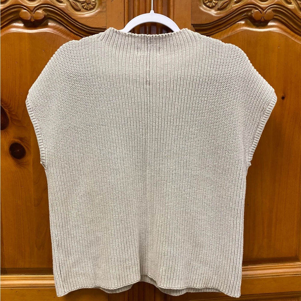 Zenana Chunky Knit Cotton Sweater Vest Oatmeal Pocket Size M - Picture 3 of 7